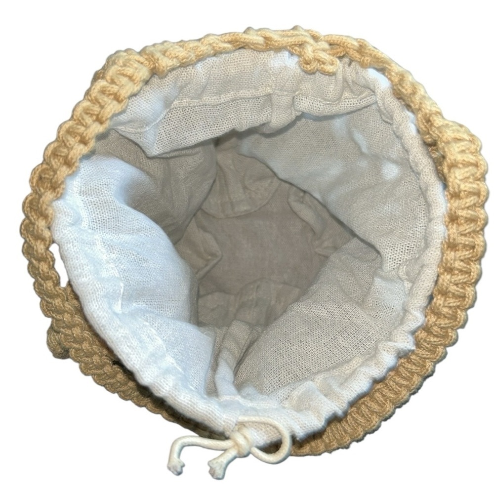 Summer Crochet Rope Shoulder Bag Tote with Drawstring Insert in Tan - Picture 7 of 8